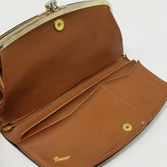 Vintage Baronet Brown Leather Wallet with Goldtone Fleur De Lis Symbol | Wallets - Picture 7 of 10
